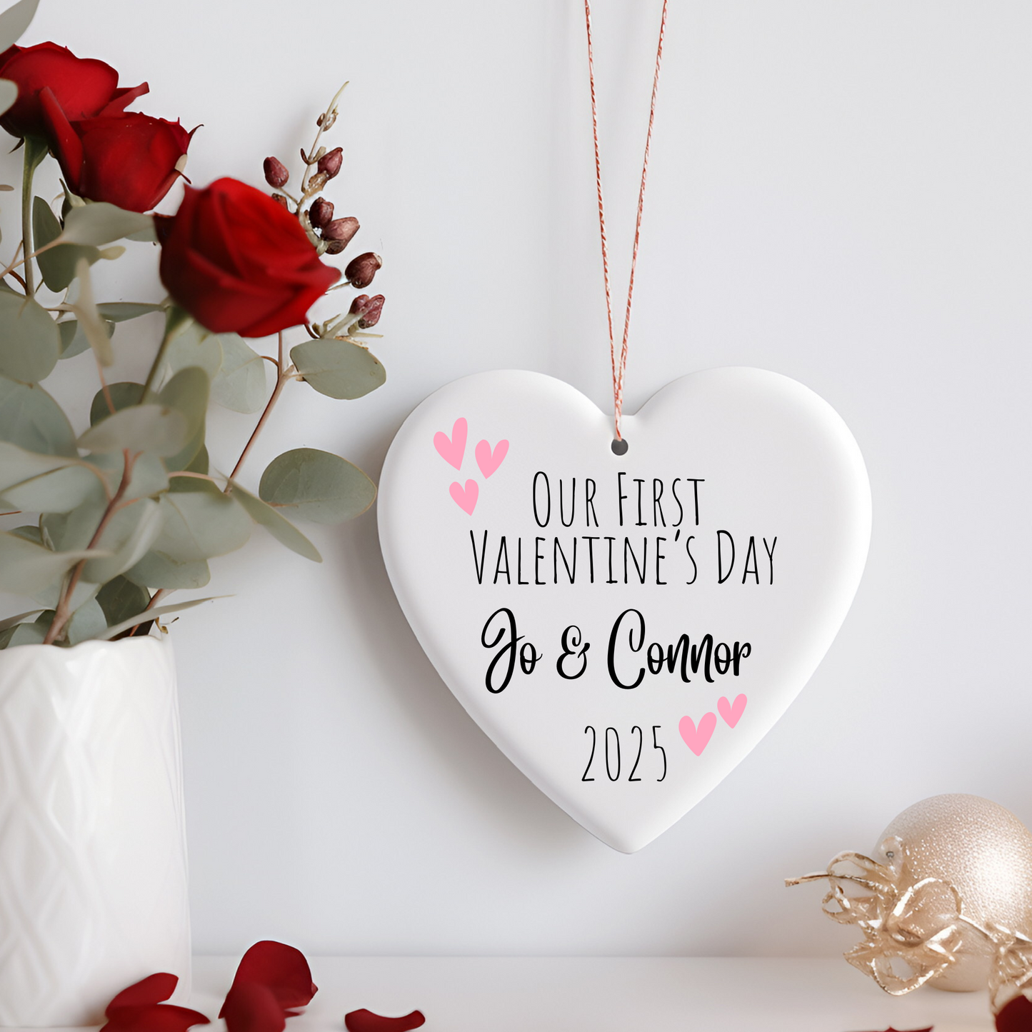 Our First Valentine's Day Hanging Heart Decoration Personalised