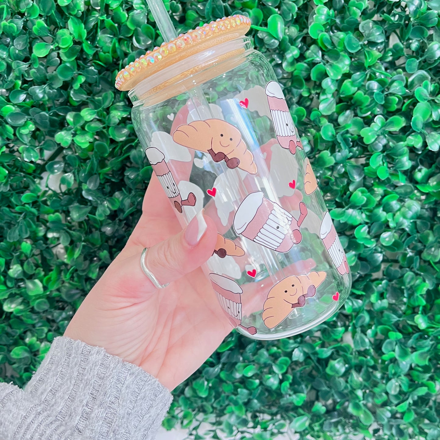 Jelly Coffee and Croissant Glass Jar cup