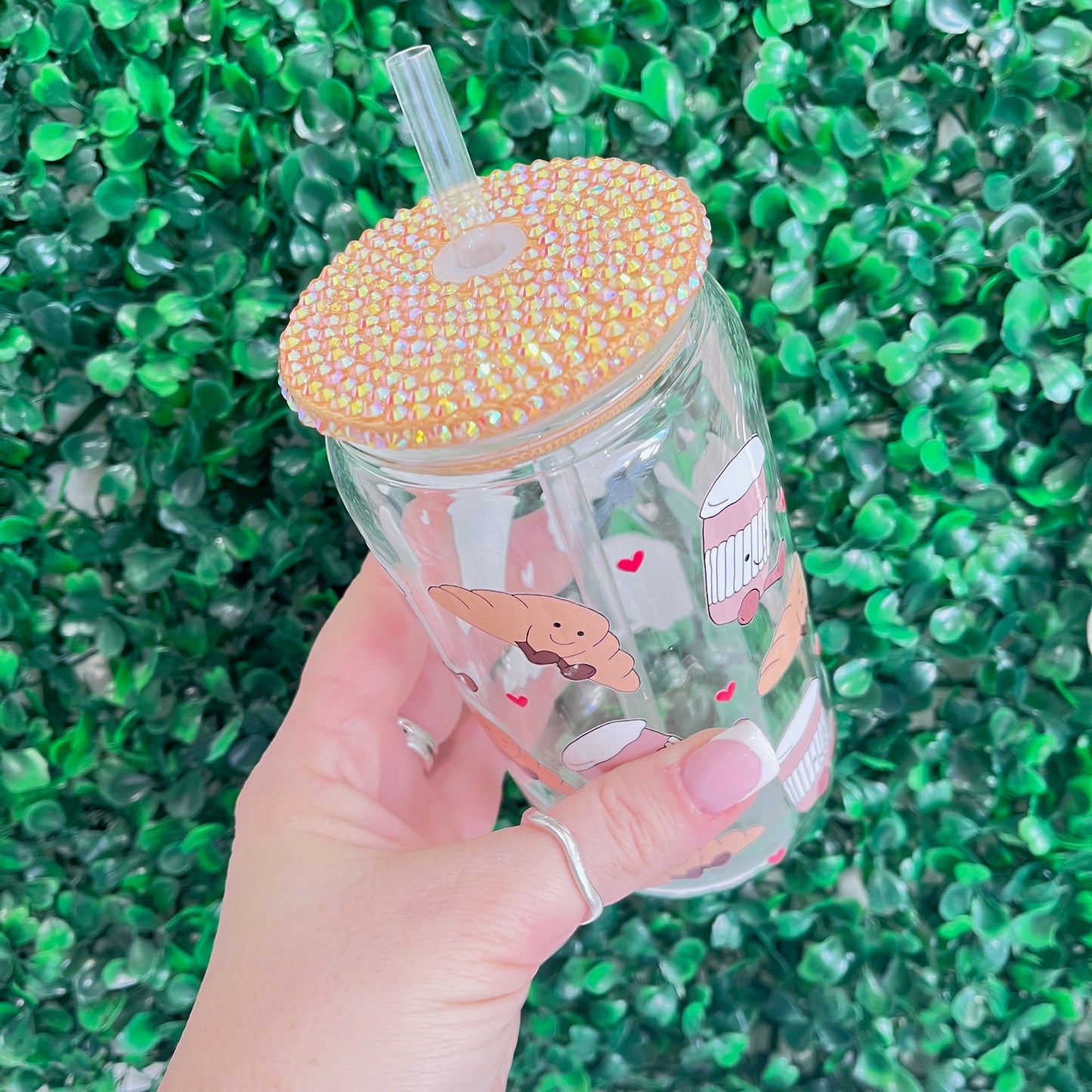 Jelly Coffee and Croissant Glass Jar cup