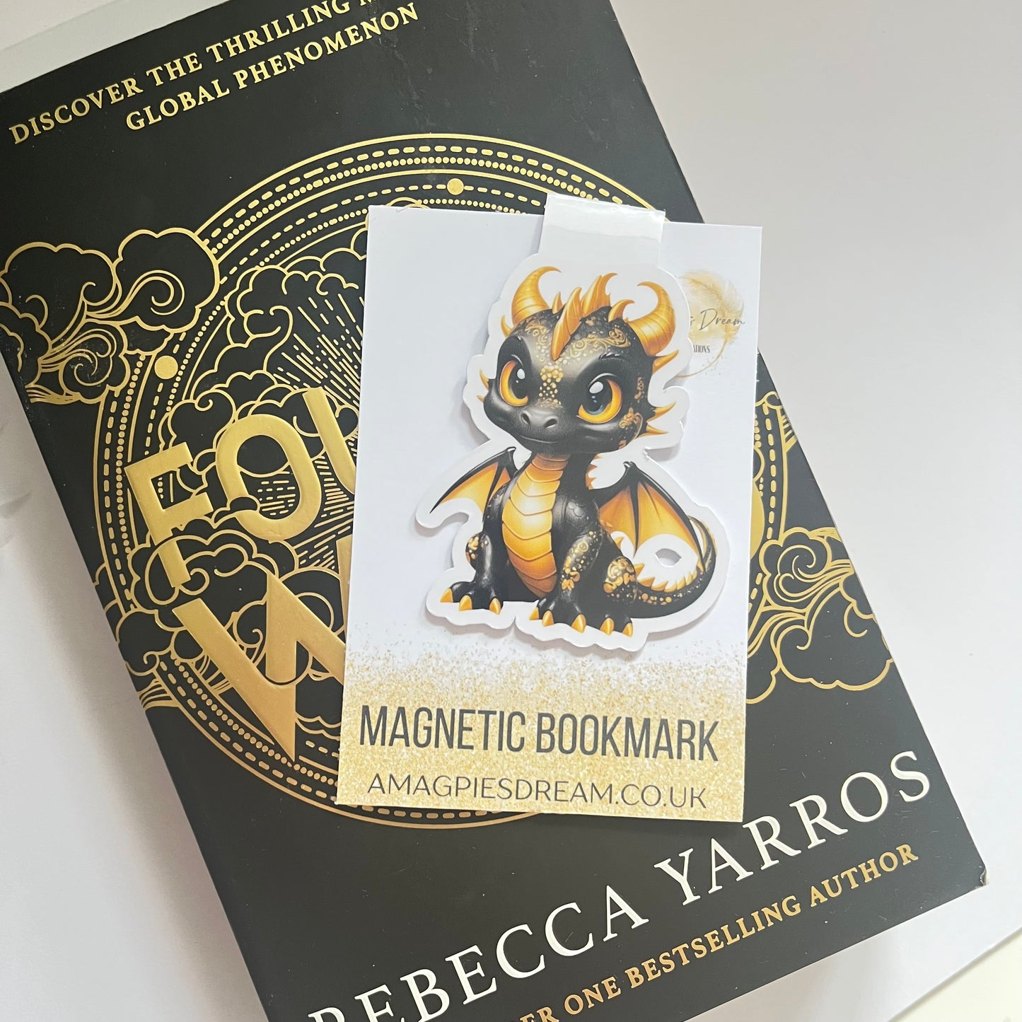 Magical Dragon Magnetic Bookmark – Black and Gold Fantasy Design