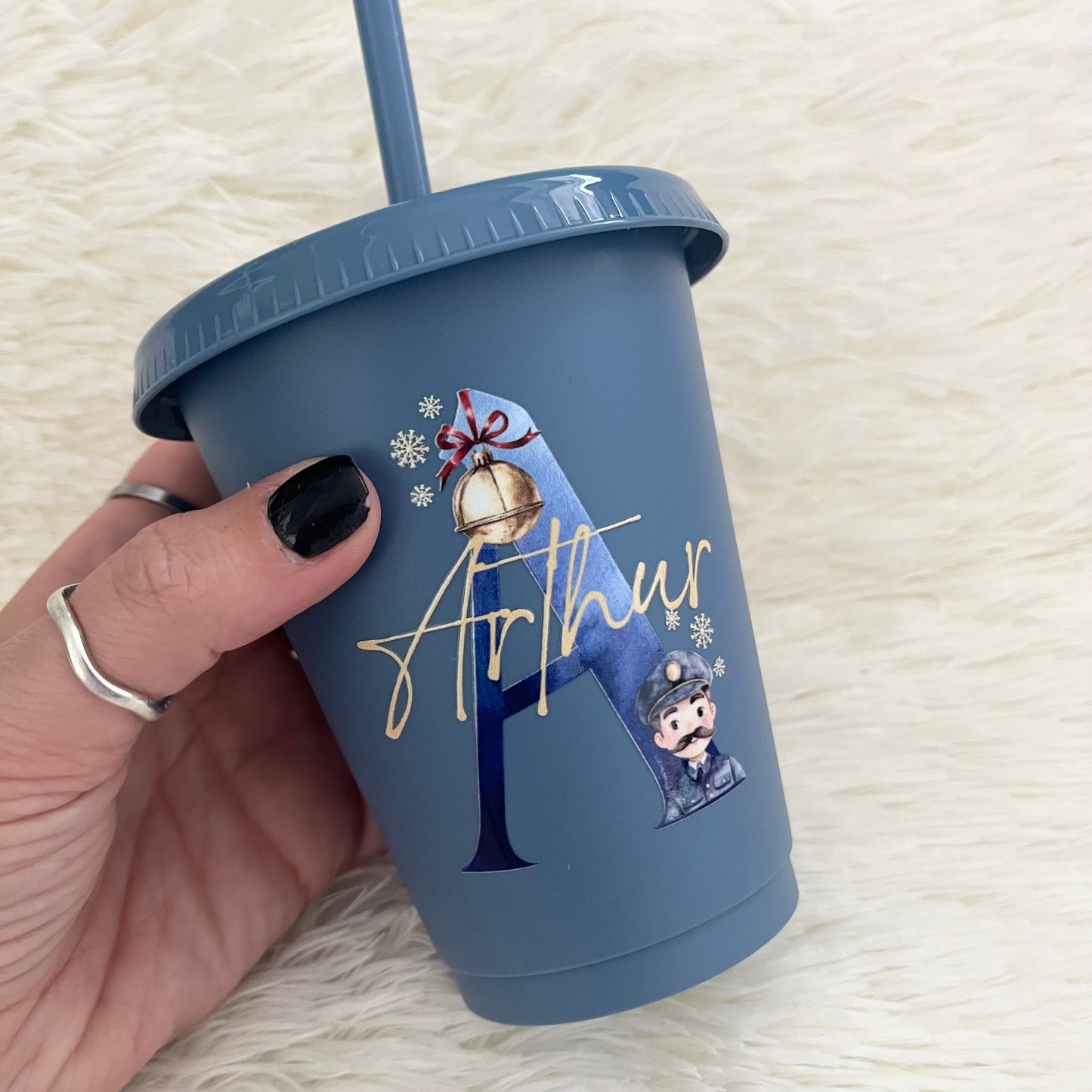 Personalised Polar Express Kids Cold Cup with Straw