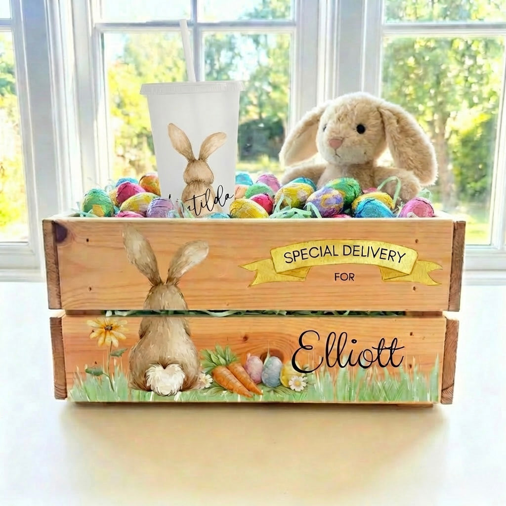 Personalised Easter Bunny Crate – “Special Delivery” Wooden Box