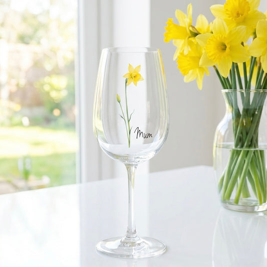 Personalised Birth Flower Wine Glass | Custom Name Wine Glass | Birthday, Mother’s Day, Bridesmaid Gift