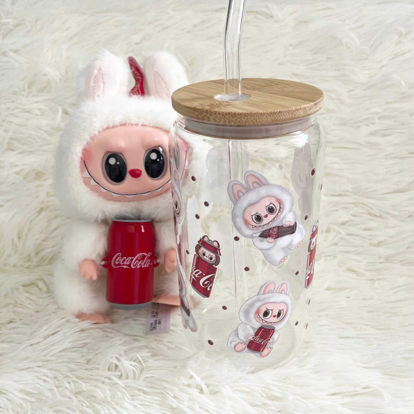 Little Monster Can Glass | Cute Kawaii Tumbler with Bamboo Lid &amp; Straw | 16oz Glass Cup for Iced Coffee, Tea, Soda | Fun Gift for Monster Lovers