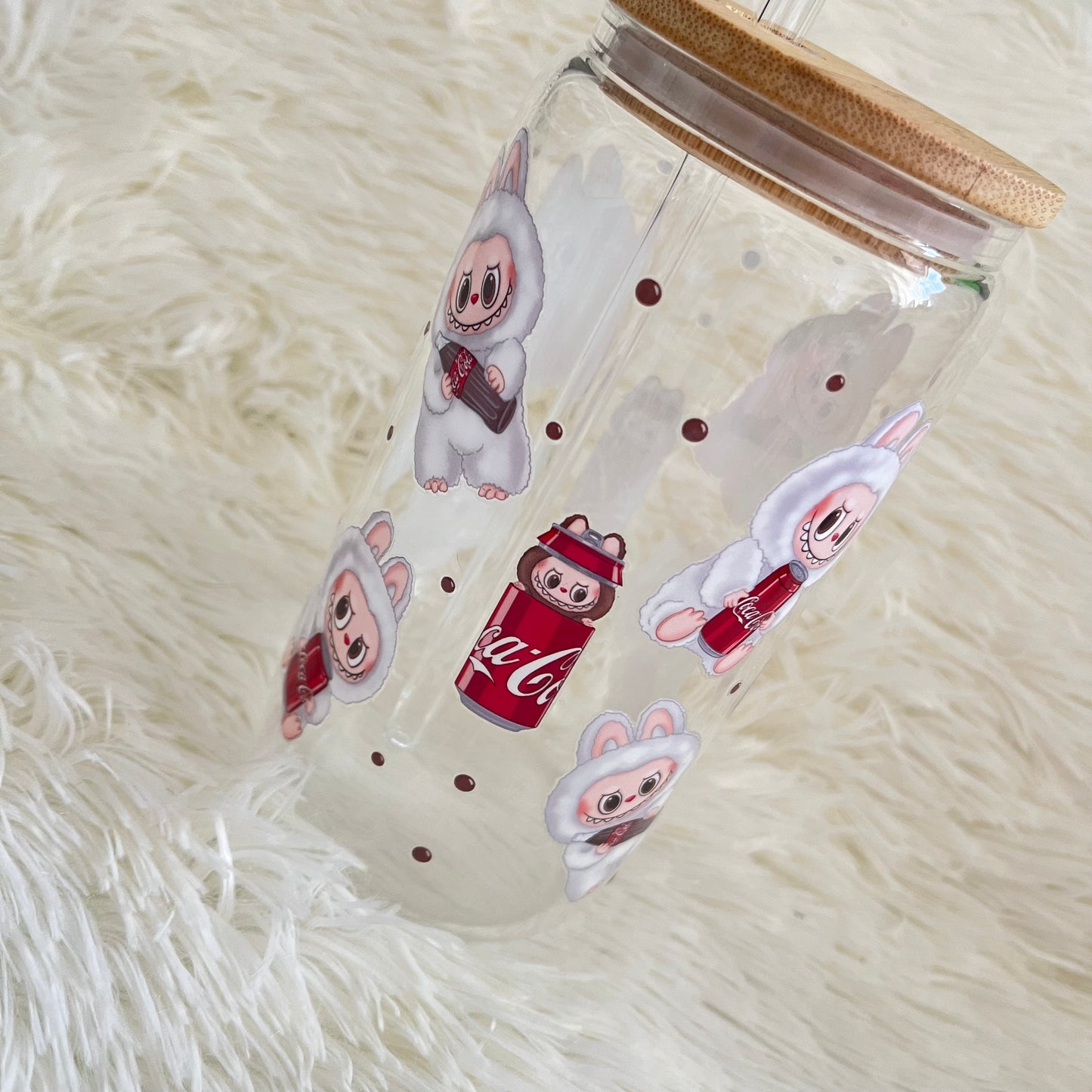 Little Monster Can Glass | Cute Kawaii Tumbler with Bamboo Lid &amp; Straw | 16oz Glass Cup for Iced Coffee, Tea, Soda | Fun Gift for Monster Lovers