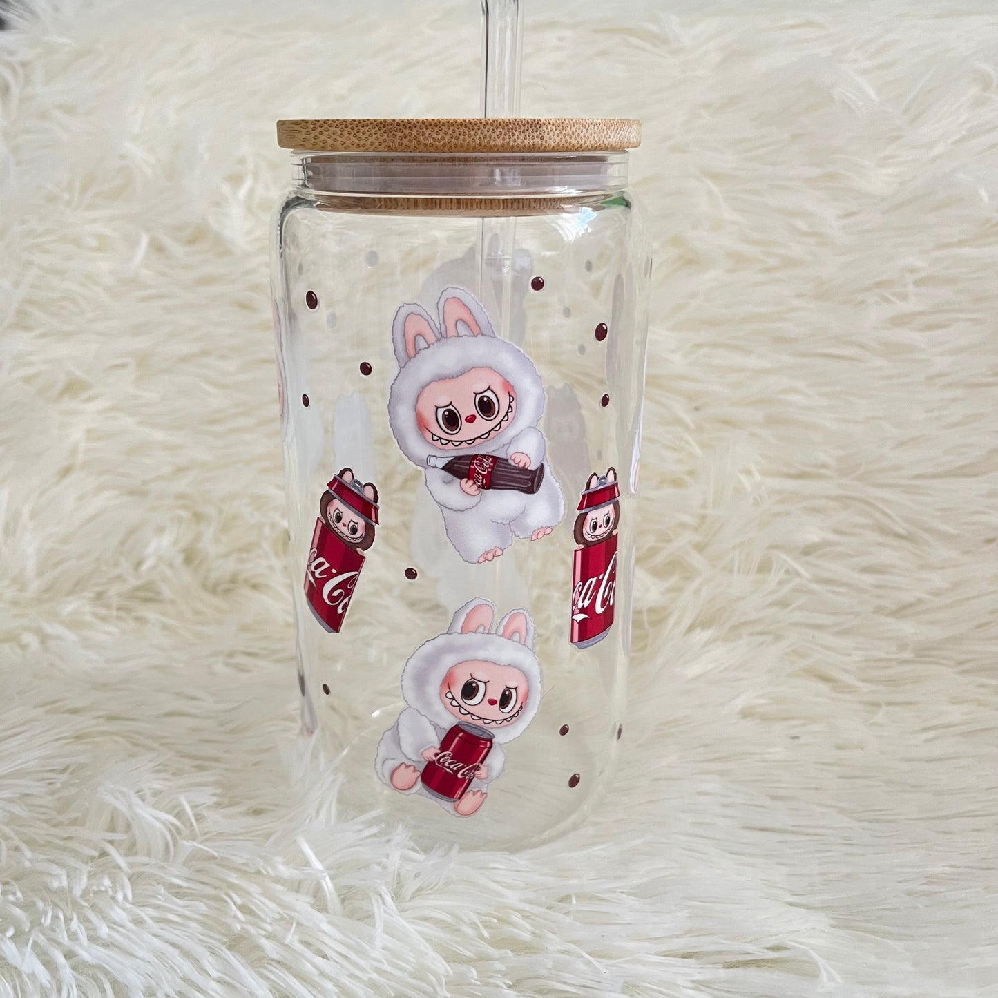 Little Monster Can Glass | Cute Kawaii Tumbler with Bamboo Lid &amp; Straw | 16oz Glass Cup for Iced Coffee, Tea, Soda | Fun Gift for Monster Lovers