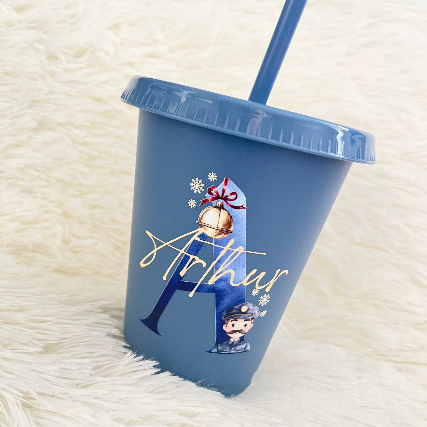 Personalised Polar Express Kids Cold Cup with Straw