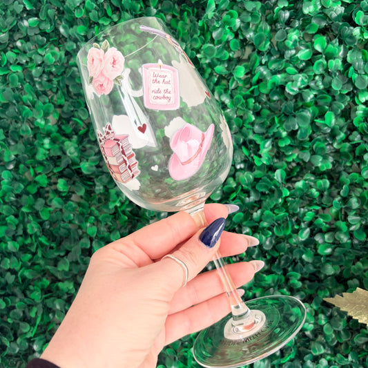 Romance Reader Wine Glass | Bookish Cowgirl Glass | Elsie Silver Inspired Gift | “Wear the Hat Ride the Cowboy” Wine Glass | Book Lover Gift
