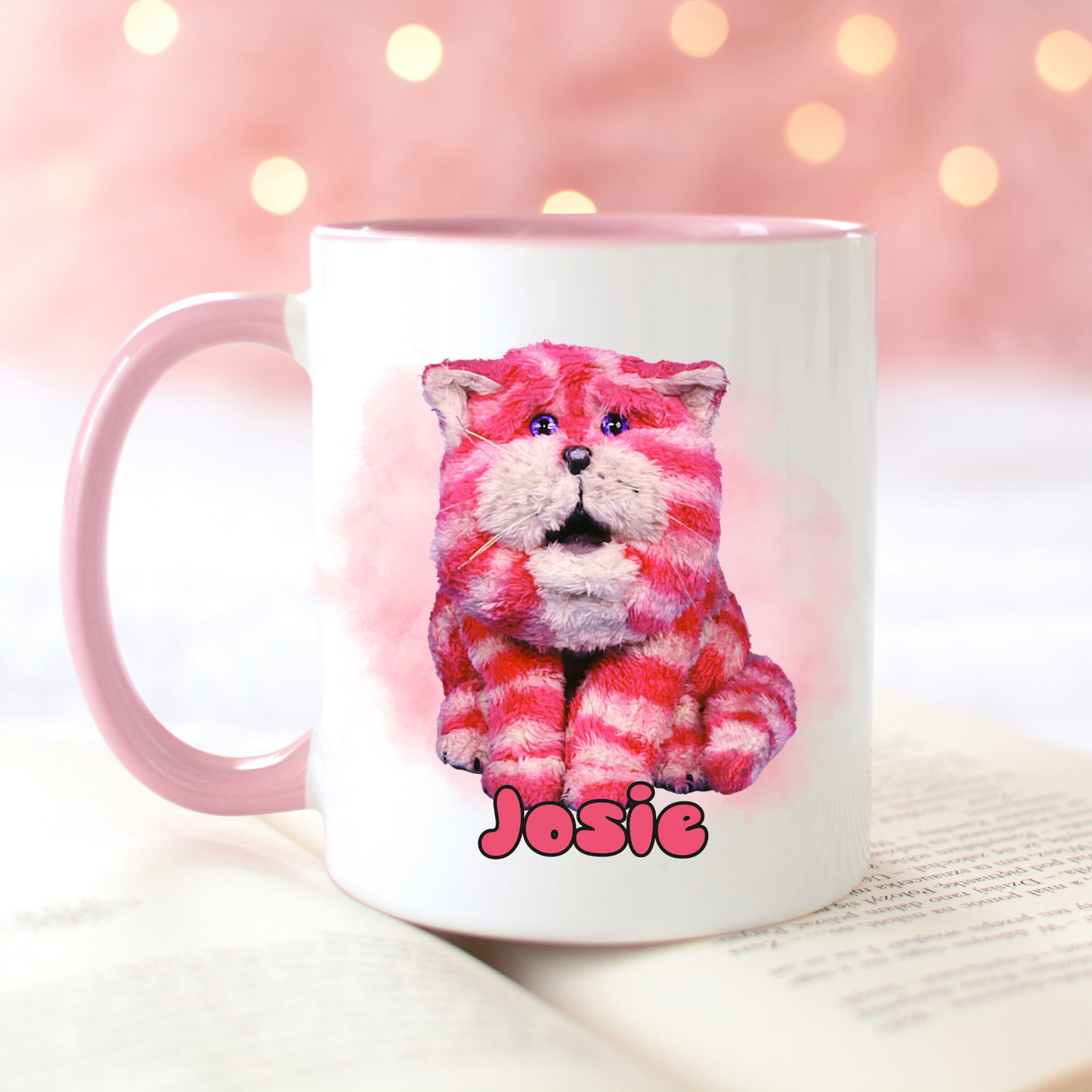 Personalised Bagpuss Mug – Custom Name – Pink Retro Cat Mug – Cute Gift for Kids or 80s TV Fans