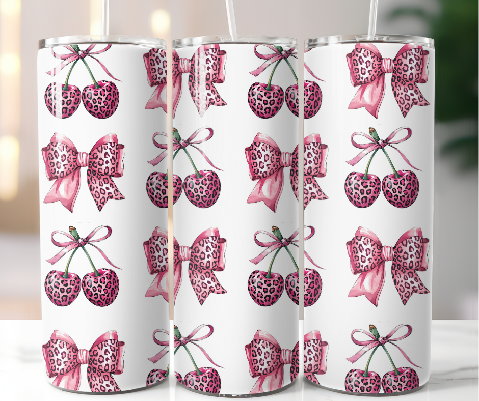 Leopard Cherries and Bows Tumbler