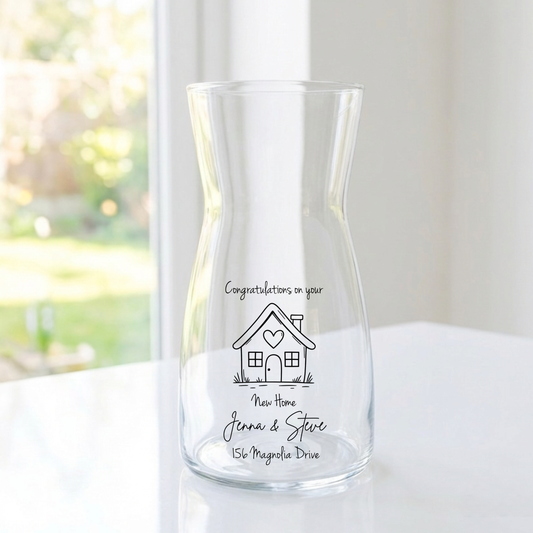 Personalised New Home Glass Vase – Custom Housewarming Address Keepsake
