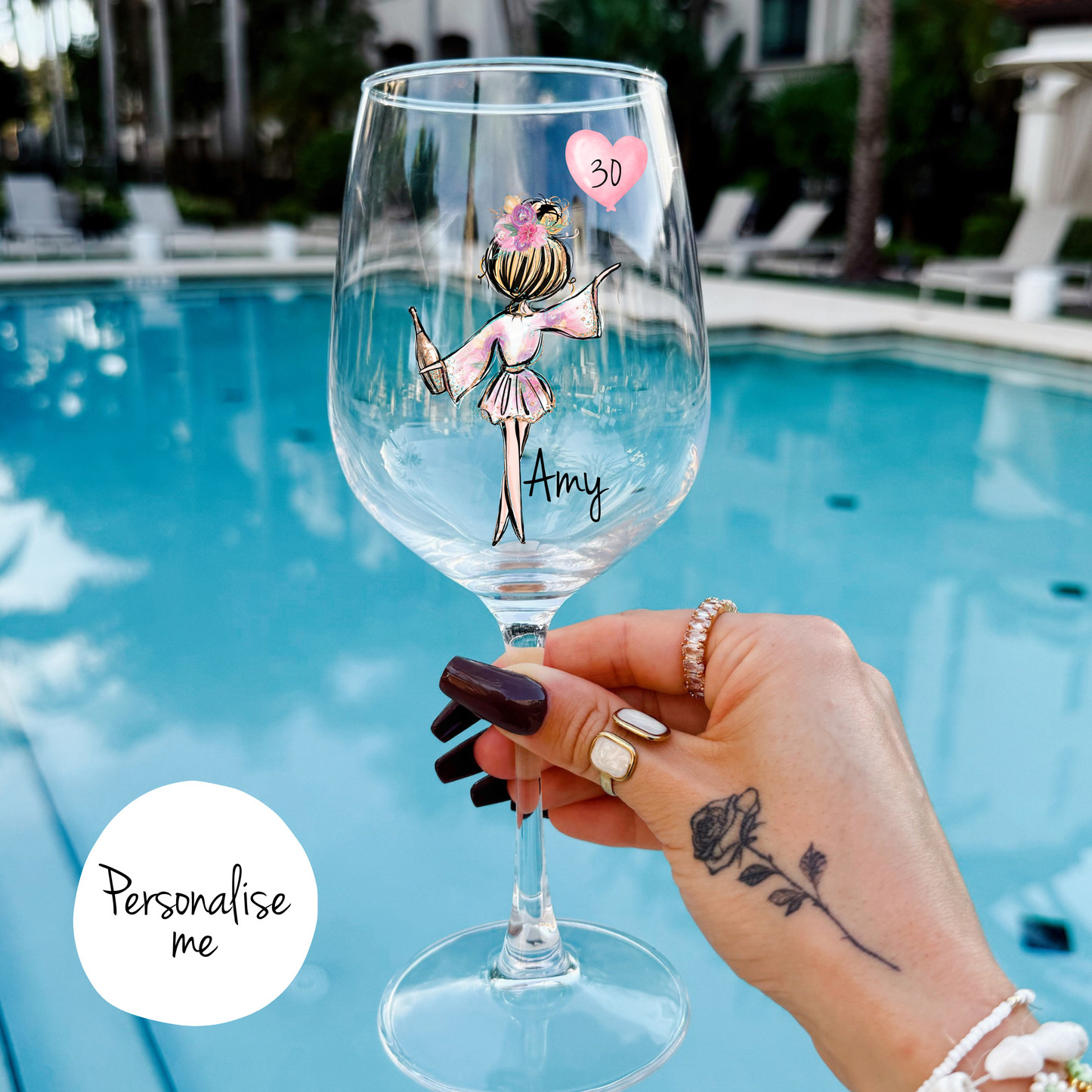 Personalised Birthday Wine Glass – Custom Age, Gift for Her