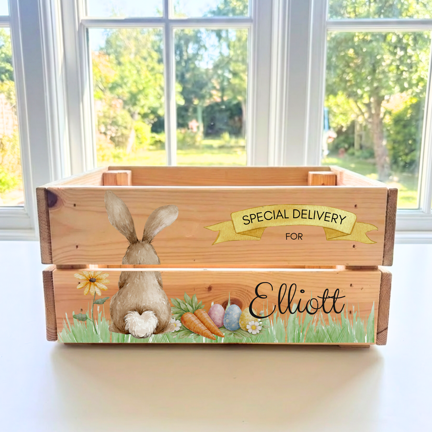 Personalised Easter Bunny Crate – “Special Delivery” Wooden Box